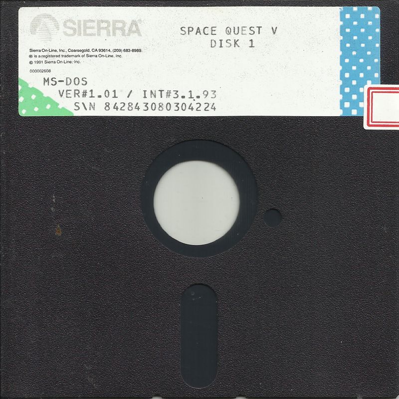 Media for Space Quest V: The Next Mutation (DOS) (5.25" Release (version 1.01)): Disk 1/6