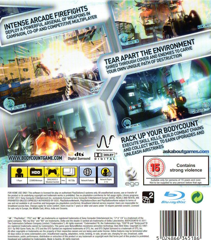 Back Cover for Bodycount (PlayStation 3)