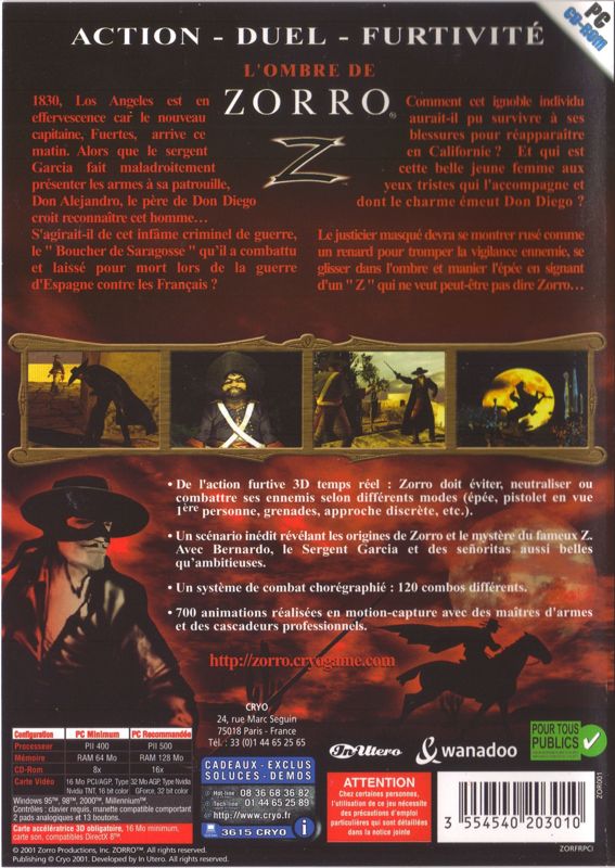 Back Cover for The Shadow of Zorro (Windows)