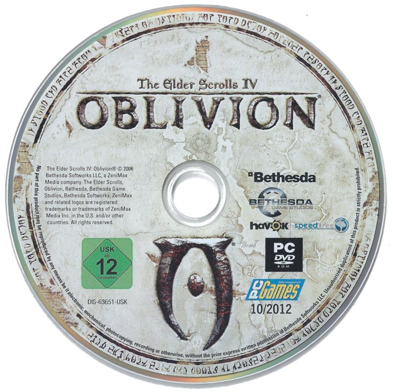 Media for The Elder Scrolls IV: Oblivion (Windows) (PC Games 10/2012 covermount (Disc 2 subscriber exclusive)): Disc 1/2