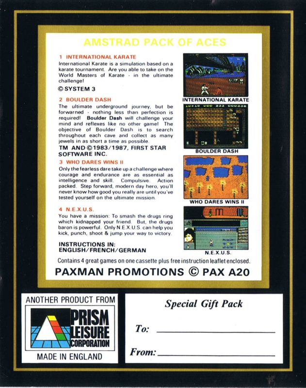 Back Cover for Pack of Aces (Amstrad CPC)