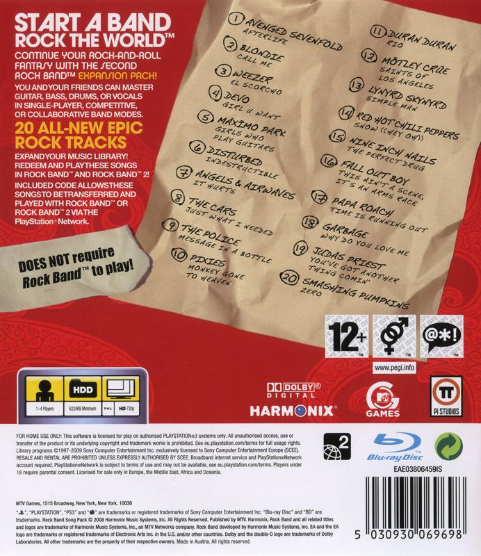 Back Cover for Rock Band: Track Pack - Volume 2 (PlayStation 3)