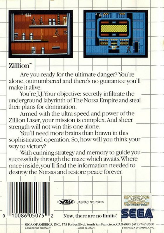 Back Cover for Zillion (SEGA Master System): With the JASRAC rights society sticker.
