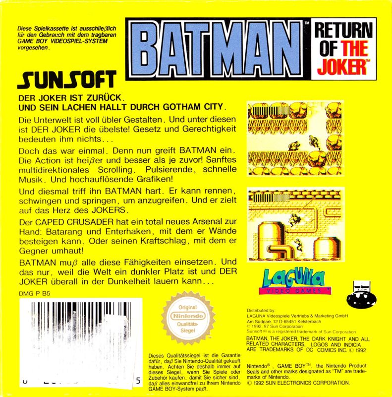 Back Cover for Batman: Return of the Joker (Game Boy)