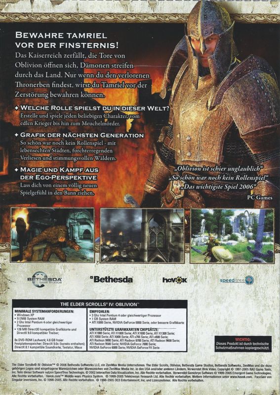 Other for The Elder Scrolls IV: Oblivion (Windows) (PC Games 10/2012 covermount (Disc 2 subscriber exclusive)): Cardboard Sleeve - Back - Disc 1