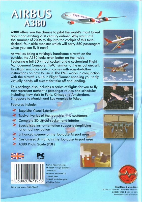 Back Cover for Fly the Airbus A380 (Windows) (Cover printed in English on one side, in German on the other): UK