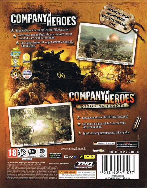 Back Cover for Company of Heroes: Gold Edition (Windows) (Software Pyramide release)