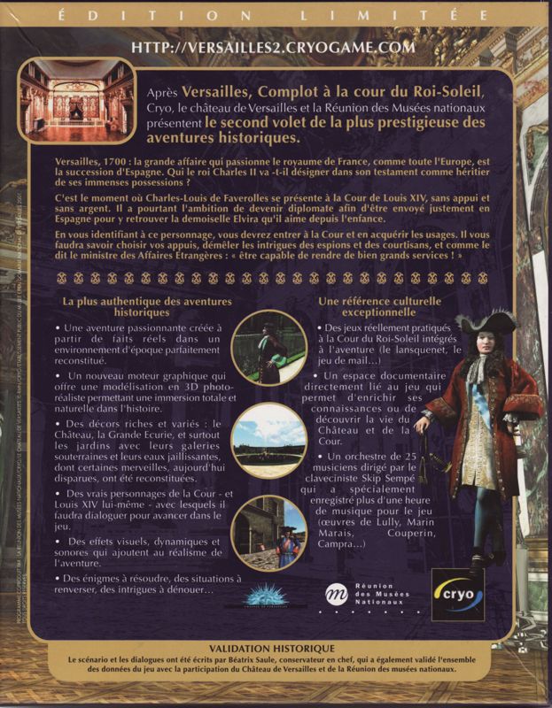Back Cover for Versailles II: Le Testament (Édition Limitée) (Windows)