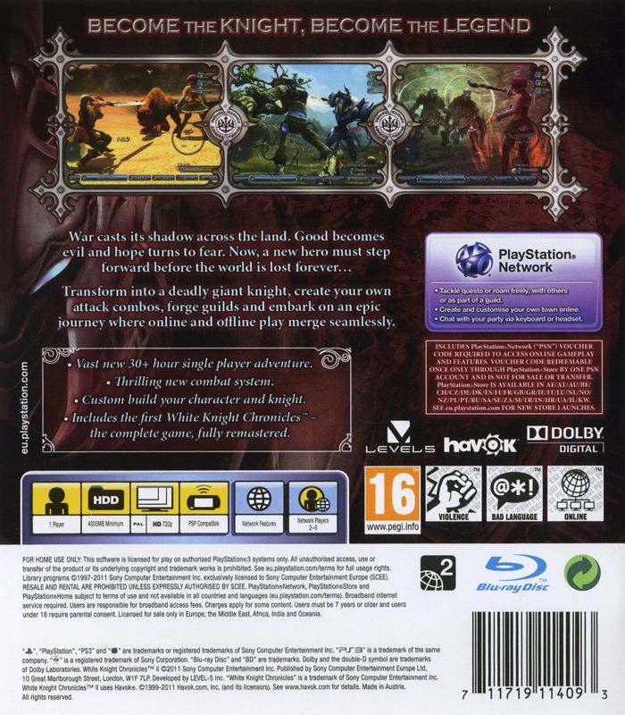 Back Cover for White Knight Chronicles II (PlayStation 3)