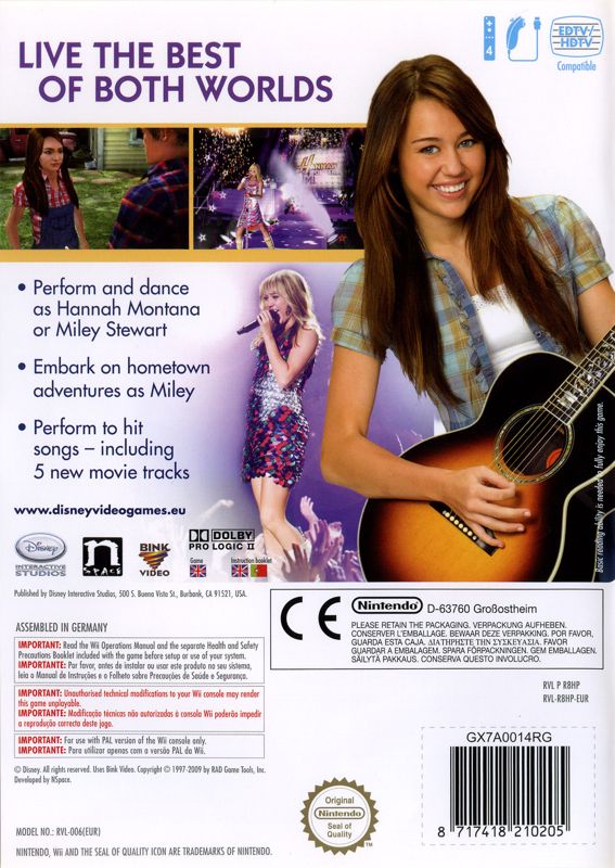 Back Cover for Hannah Montana: The Movie (Wii)