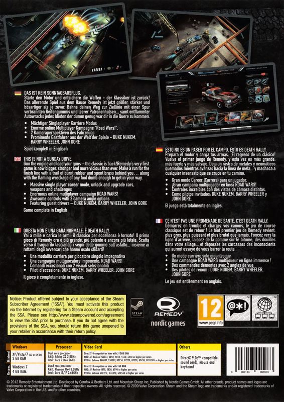 Back Cover for Death Rally (Windows)