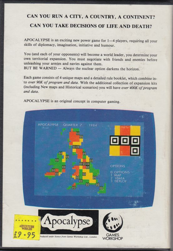 Back Cover for Apocalypse (ZX Spectrum)