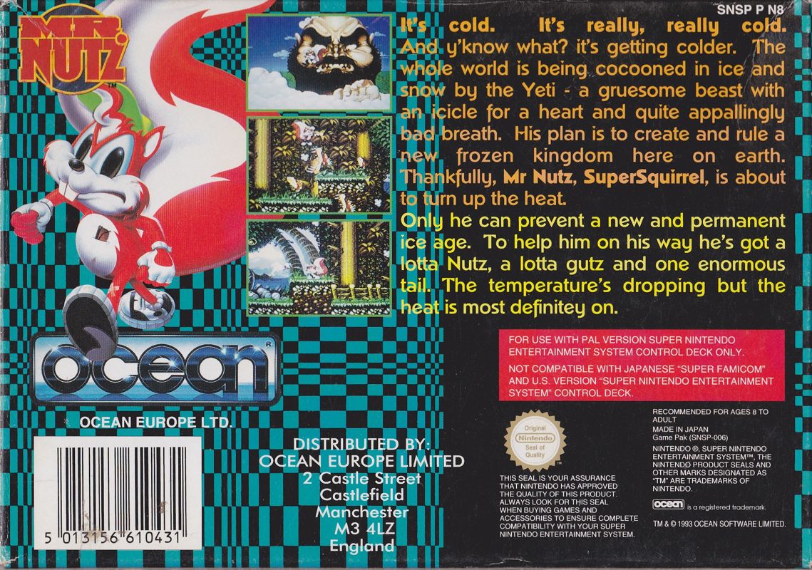 Back Cover for Mr. Nutz (SNES)