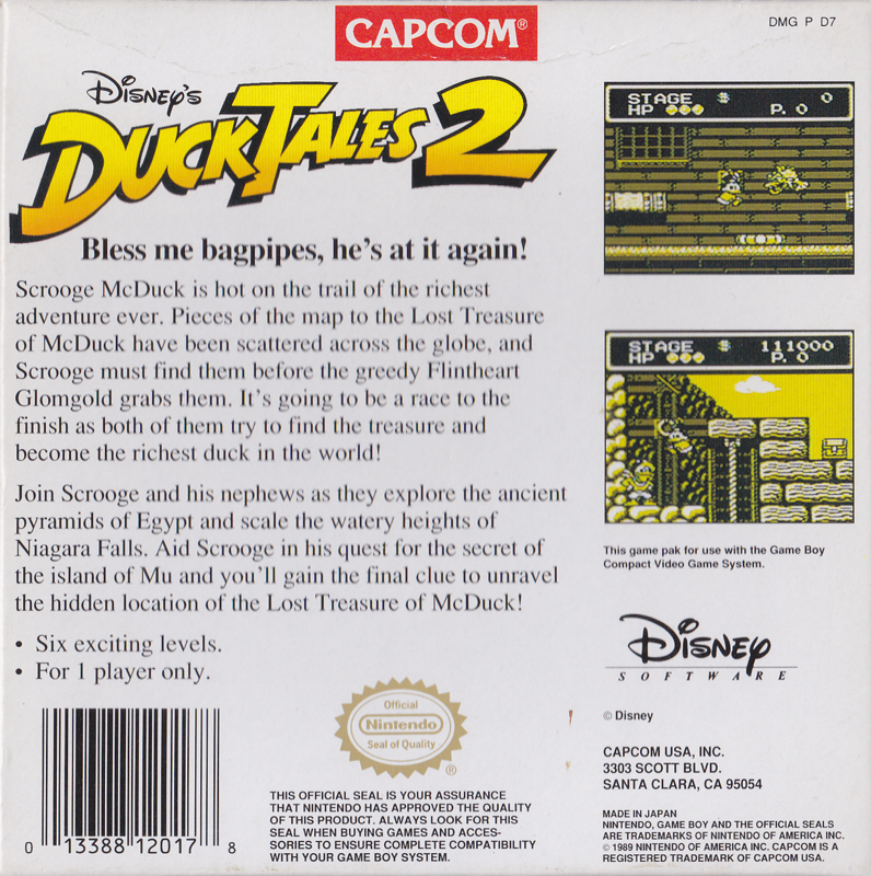 Back Cover for Disney's DuckTales 2 (Game Boy)