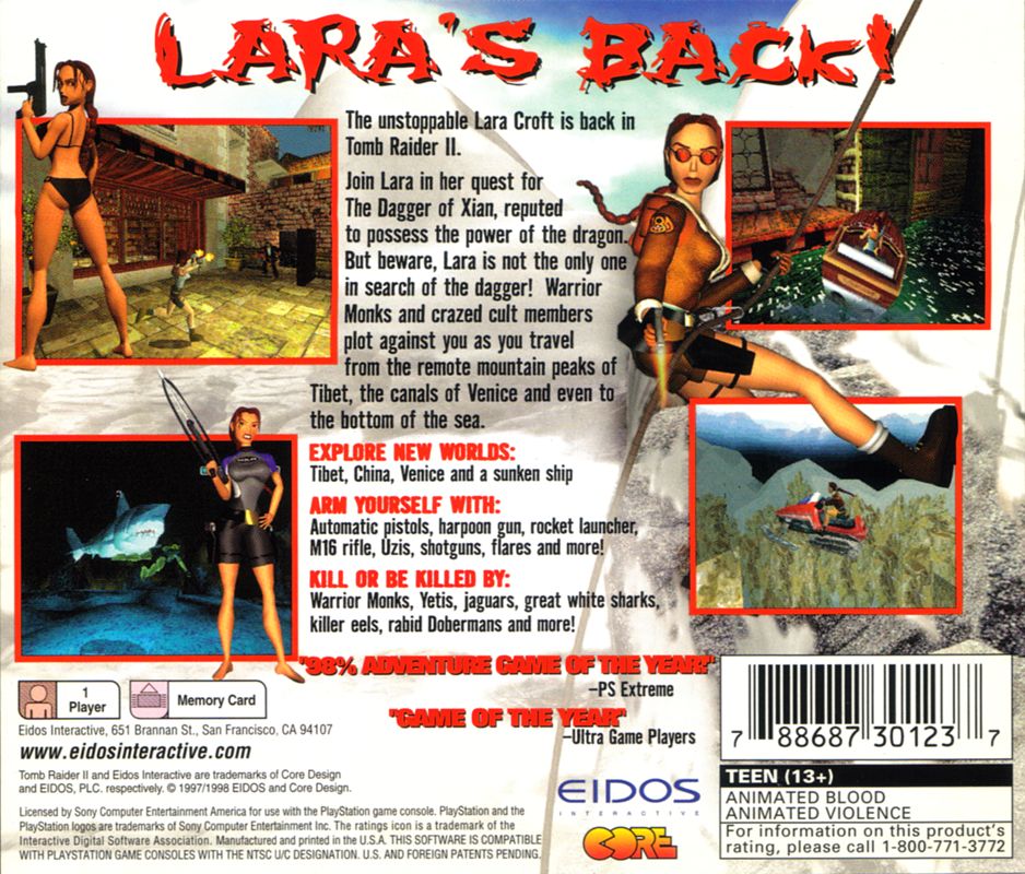 Back Cover for Tomb Raider II (PlayStation)