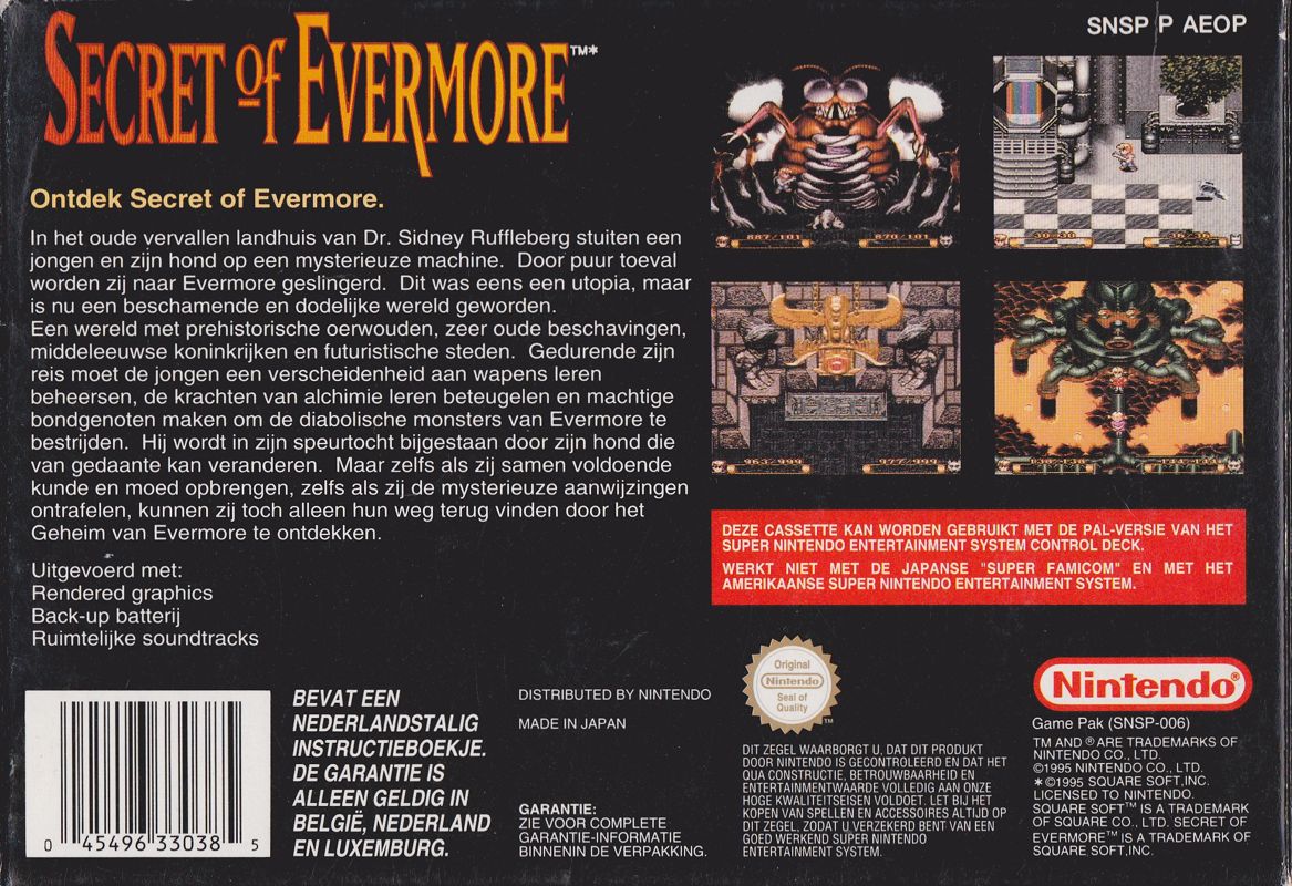 Back Cover for Secret of Evermore (SNES)