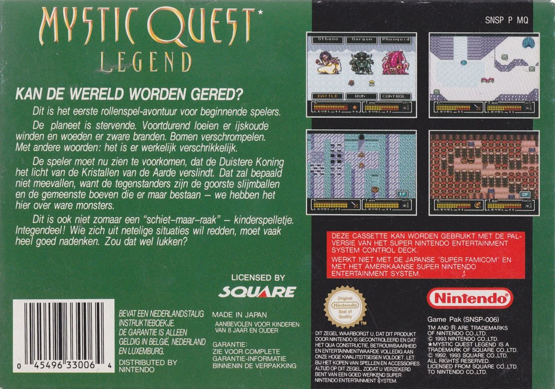 Back Cover for Final Fantasy: Mystic Quest (SNES)