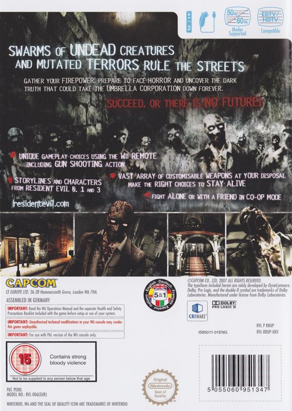 Back Cover for Resident Evil: The Umbrella Chronicles (Wii)