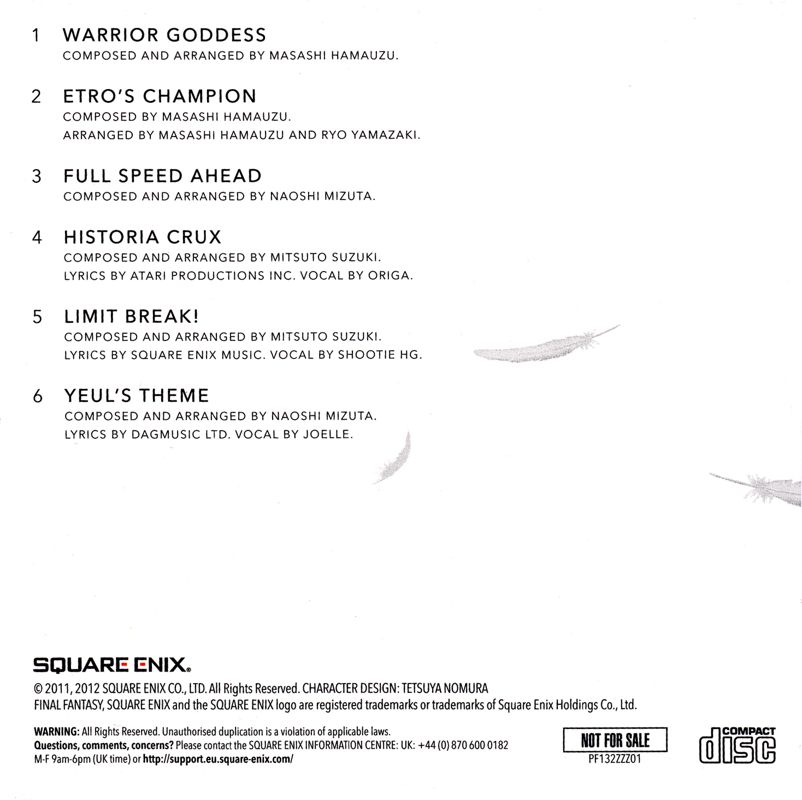 Soundtrack for Final Fantasy XIII-2 (Limited Collector's Edition) (Xbox 360): Sleeve - Back