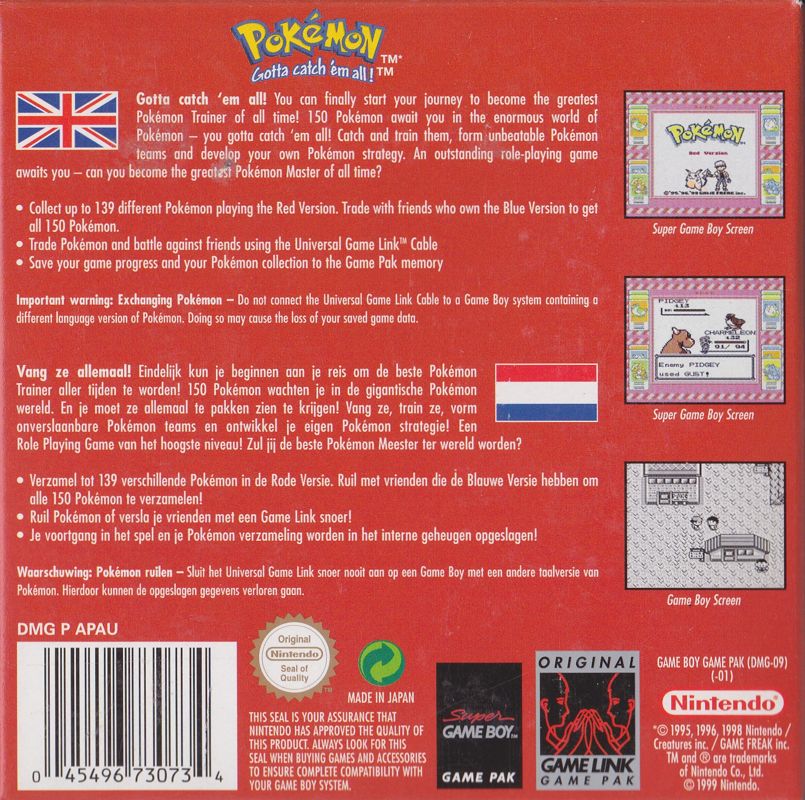 Back Cover for Pokémon Red Version (Game Boy)