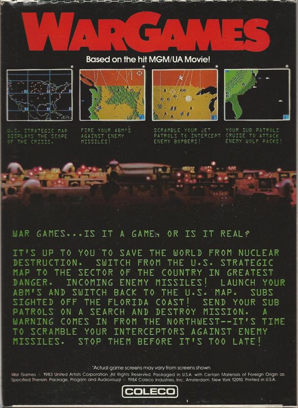 Back Cover for WarGames (ColecoVision)