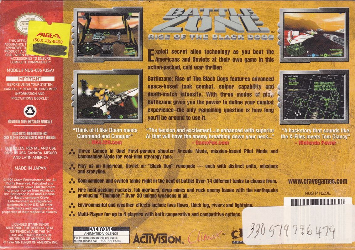 Battlezone: Rise of the Black Dogs cover or packaging material - MobyGames