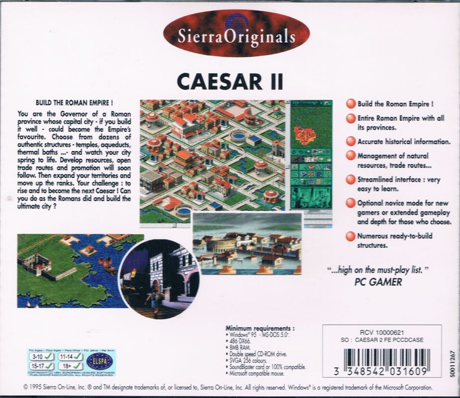 Other for Caesar II (DOS and Windows) (SierraOriginals release): Jewel Case - Back
