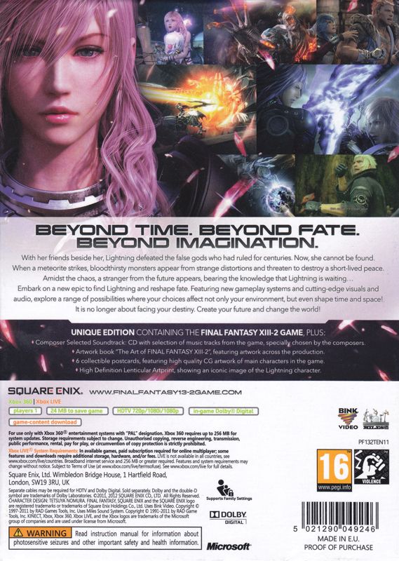 Back Cover for Final Fantasy XIII-2 (Limited Collector's Edition) (Xbox 360)