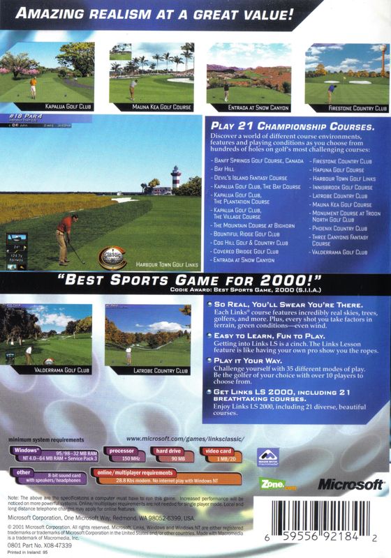 Back Cover for Links LS Classic (Windows)