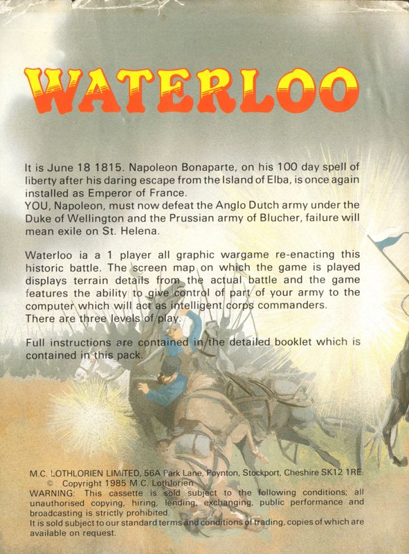Back Cover for Waterloo (ZX Spectrum)