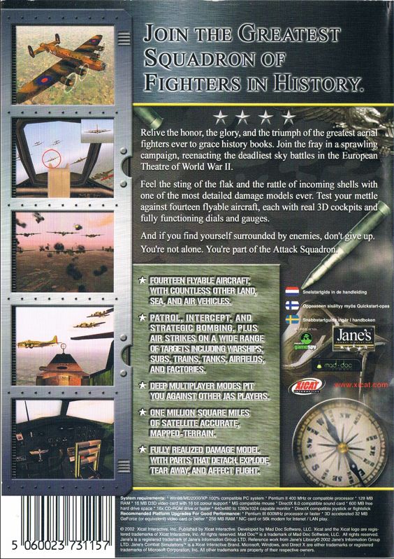 Back Cover for Jane's Combat Simulations: Attack Squadron (Windows)