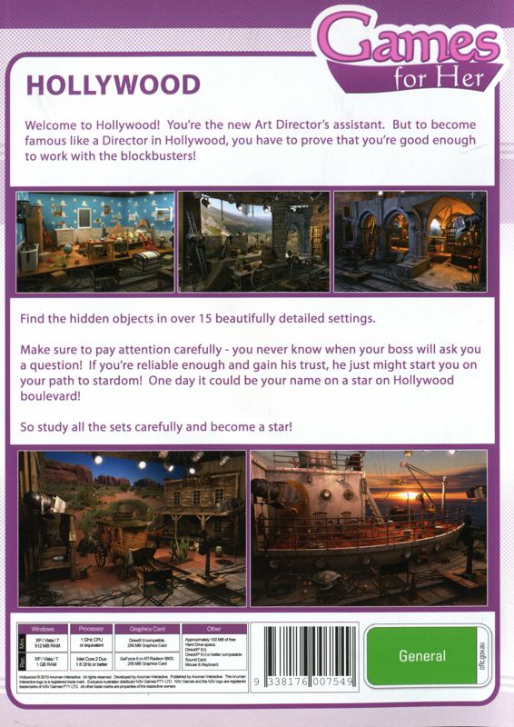 Back Cover for Hollywood: The Director's Cut (Windows) (Games for her release)