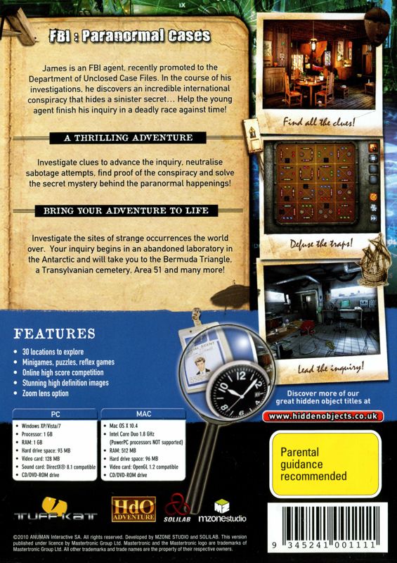 Back Cover for FBI: Paranormal Case (Windows)