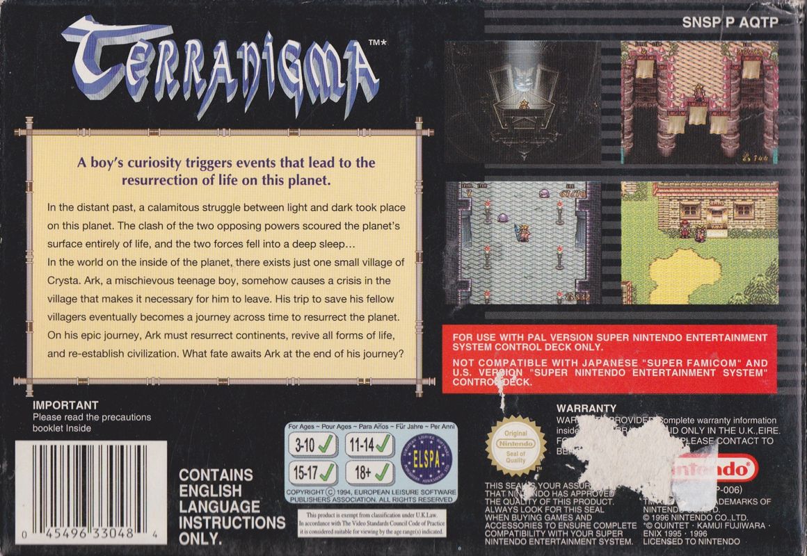 Back Cover for Terranigma (SNES)