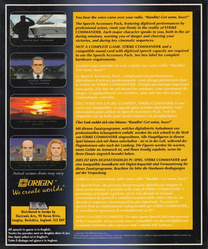 Back Cover for Strike Commander: Speech Pack (DOS)