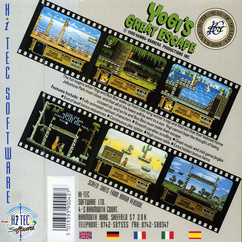 Back Cover for Yogi's Great Escape (Atari ST)