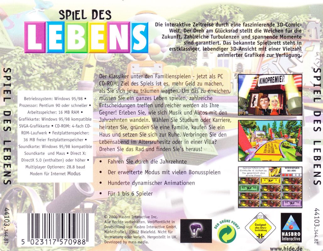 Full Cover for The Game of Life (Windows) (Re-release): Full back cover with coherent cover art