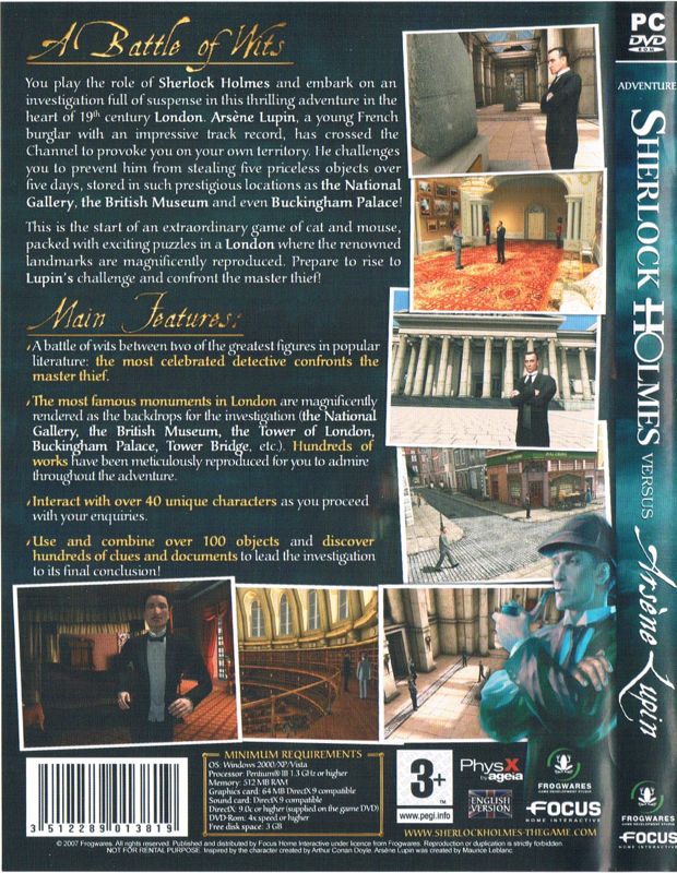 Back Cover for Sherlock Holmes: Nemesis (Windows)