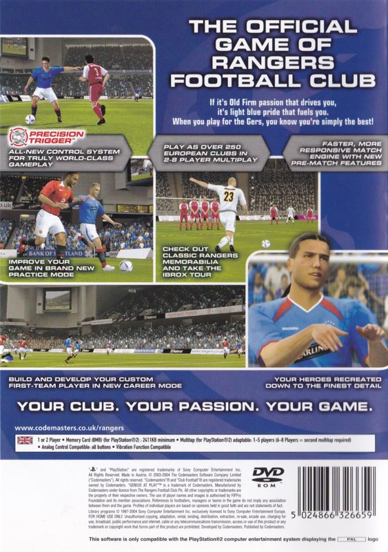 Back Cover for Club Football 2005 (PlayStation 2) (Rangers Club Football)