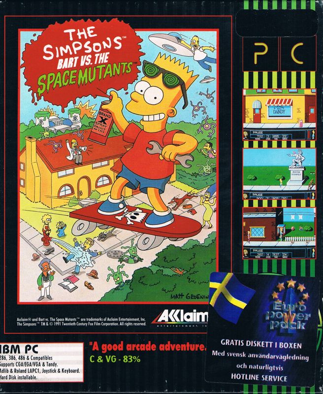 Front Cover for The Simpsons: Bart vs. the Space Mutants (DOS) (Hit Squad budget release, localized & distributed by Euro Power Pack A/S.)
