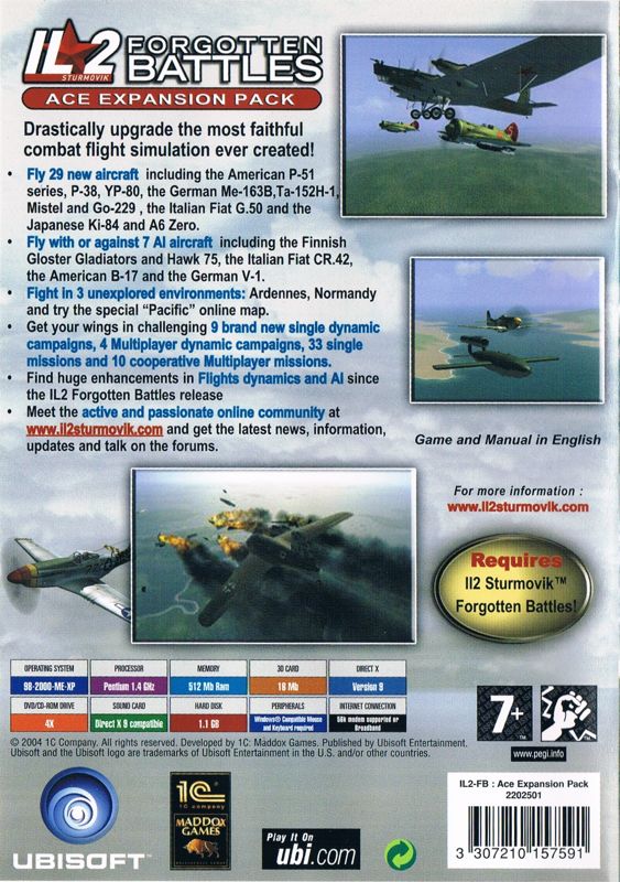 Back Cover for IL-2 Sturmovik: Forgotten Battles - Ace Expansion Pack (Windows)