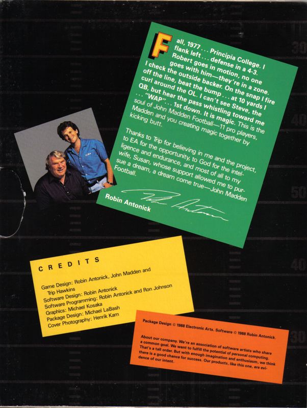 Inside Cover for John Madden Football (Commodore 64)