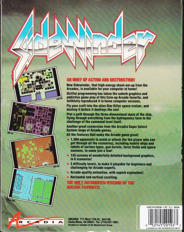 Back Cover for SideWinder (PC Booter)