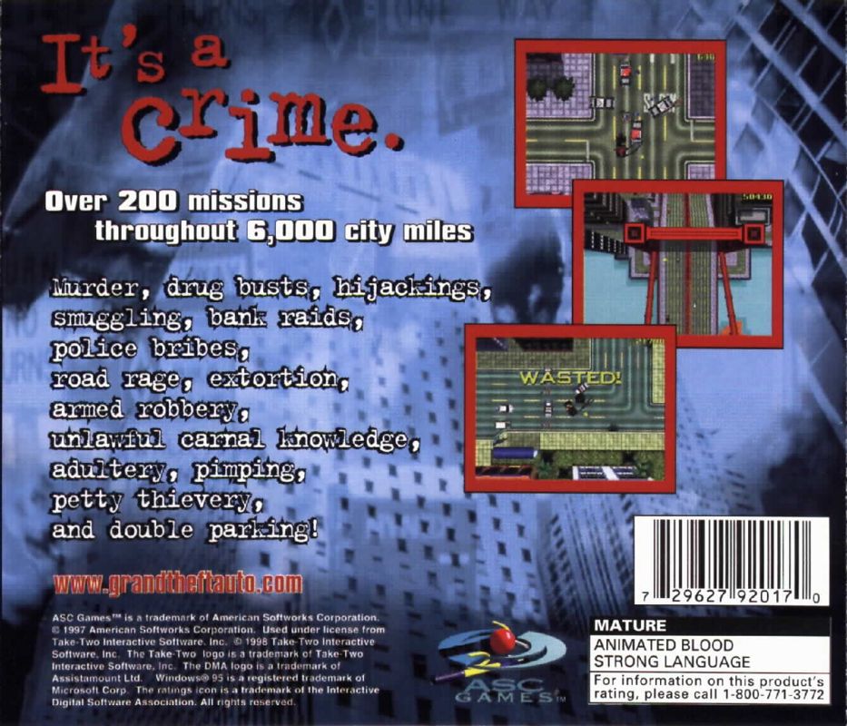 Other for Grand Theft Auto (DOS and Windows): Jewel Case - Back