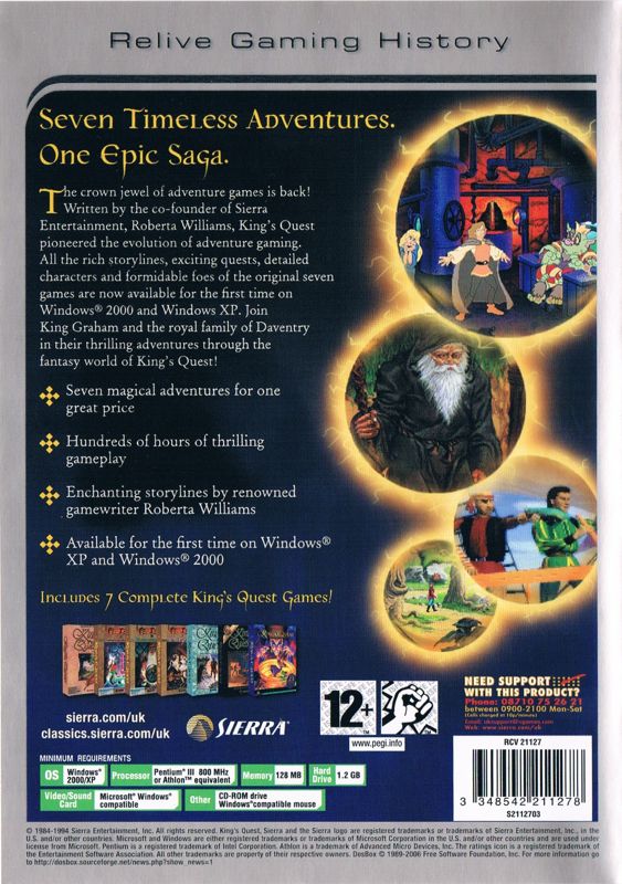 Back Cover for King's Quest Collection (Windows) (Classic Collection release)