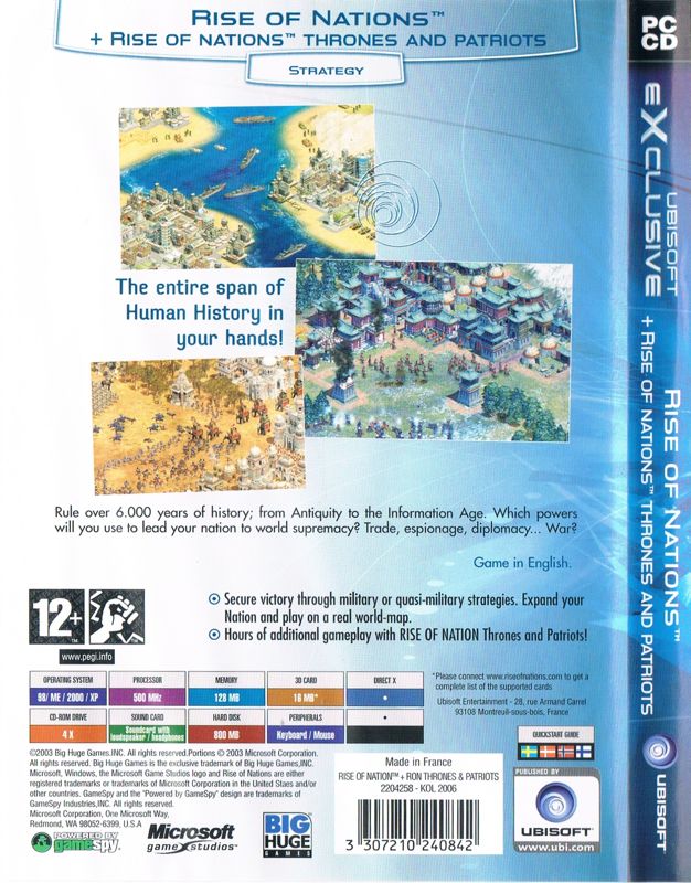 Back Cover for Rise of Nations: Gold Edition (Windows) (Ubisoft eXclusive release)
