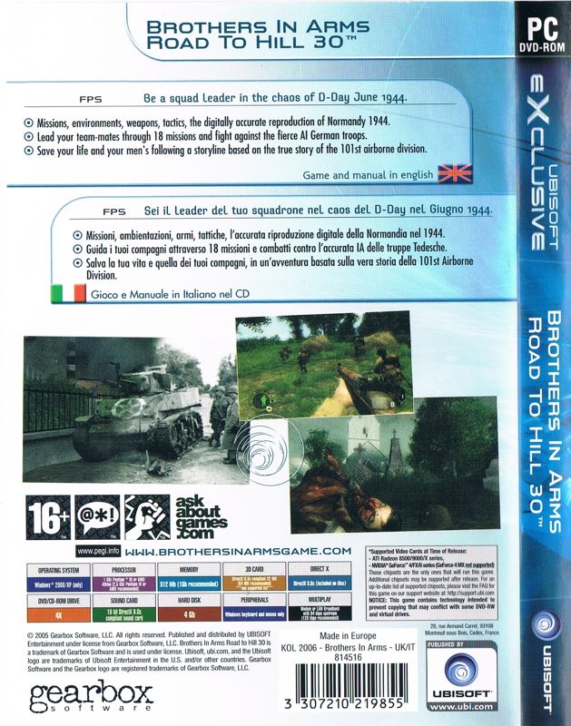 Back Cover for Brothers in Arms: Road to Hill 30 (Windows) (Ubisoft eXclusive release)