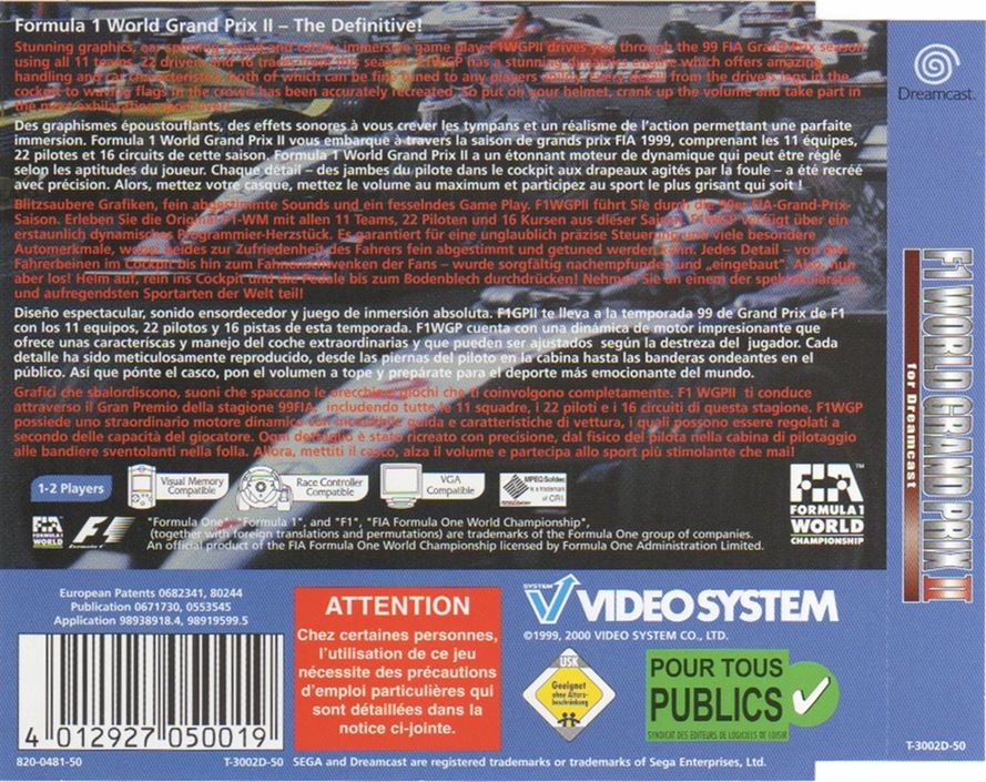 Back Cover for F1 World Grand Prix II (Dreamcast)