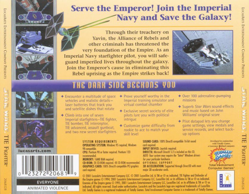 Back Cover for Star Wars: TIE Fighter - Collector's CD-ROM (Windows)