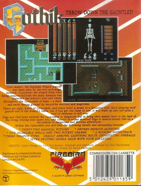 Back Cover for Gothik (Commodore 64)
